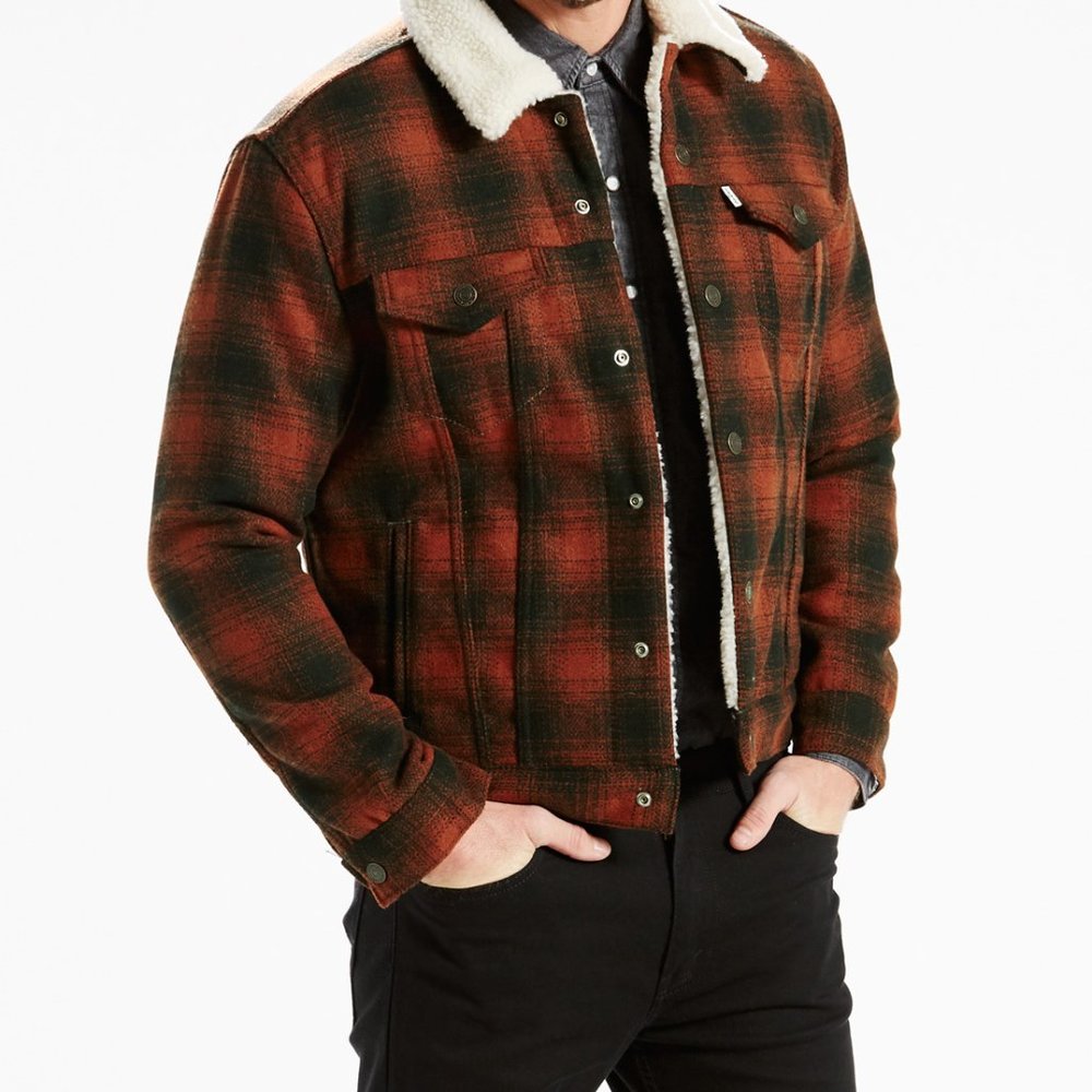 Levi's Burnt Orange Plaid Sherpa Jacket, Size XXL